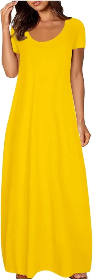 Shirt Dresses for Women Plus Size Casual Short Sleeve Maxi Sundresses Loose Fit Elegant Summer Beach Long Dress