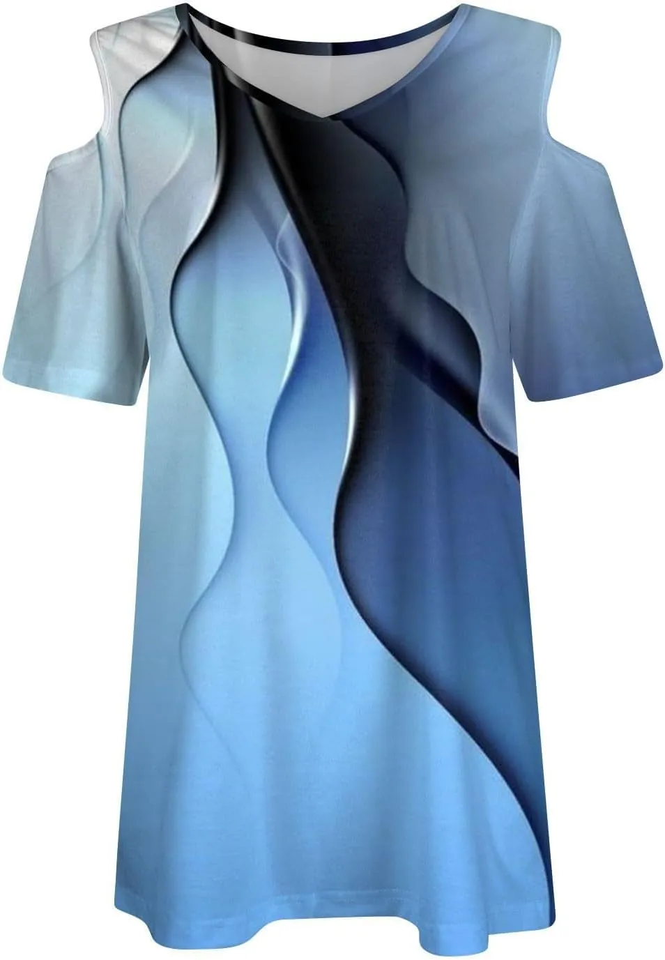 Shirts for Women Trendy Summer Causal V Neck Cold Shoulder Gradient Color Elegant Tops Slim Fit Short Sleeve Blouses