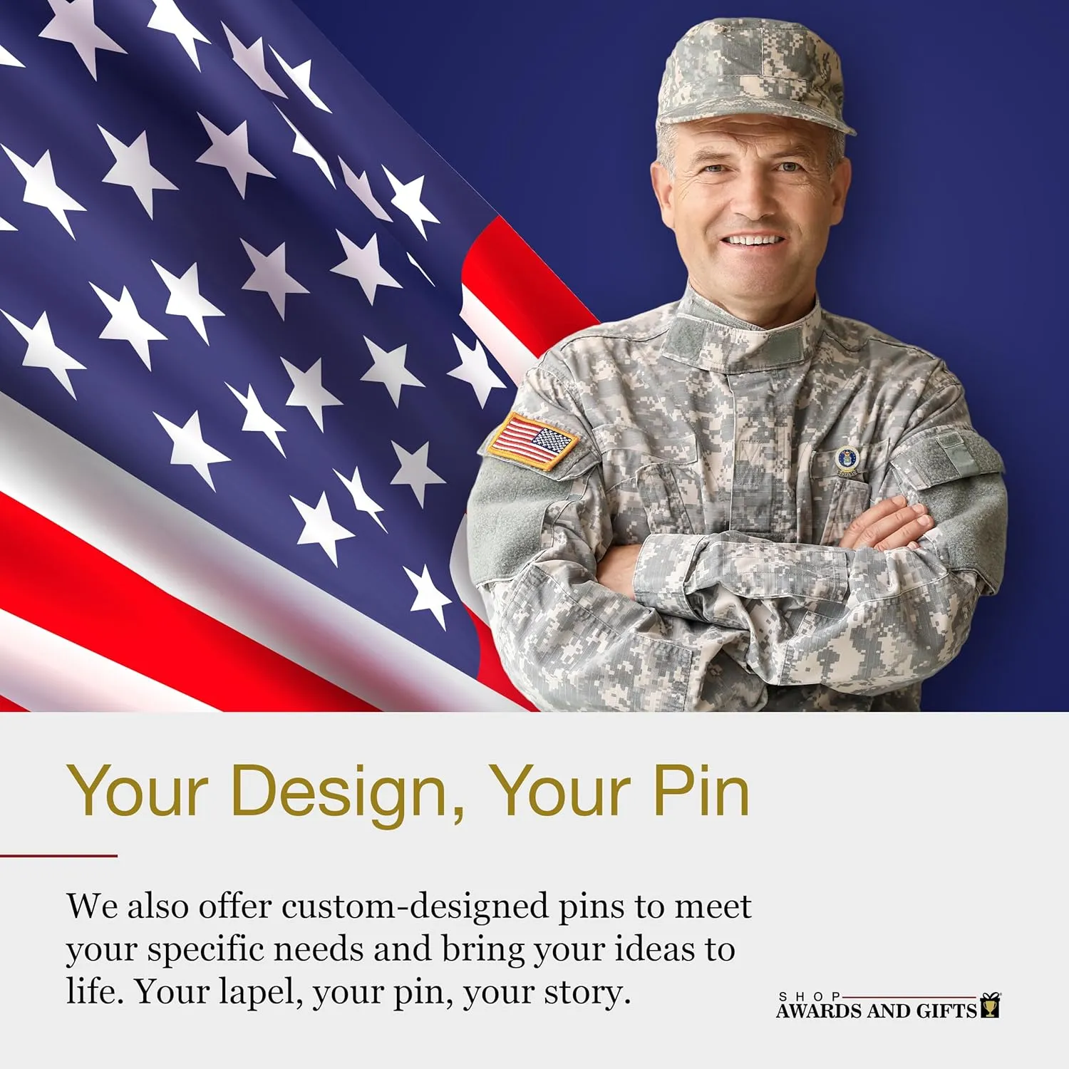 SHOP AWARDS AND GIFTS United States US Veteran Lapel Pin, Retirement and Service, 1-1/8 inch