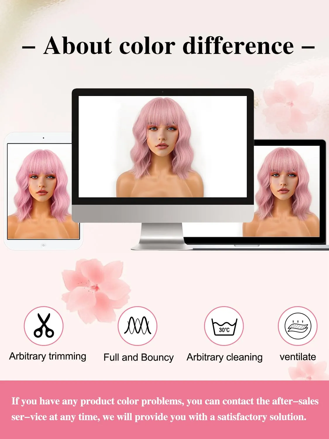 Short Bob Wigs 14" Pink Wigs with Bangs for Women Wavy Shoulder Length Synthetic Wig Colorful Cosplay Daily Party Wigs for Women