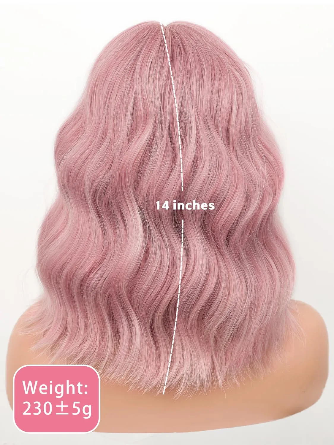 Short Bob Wigs 14" Pink Wigs with Bangs for Women Wavy Shoulder Length Synthetic Wig Colorful Cosplay Daily Party Wigs for Women