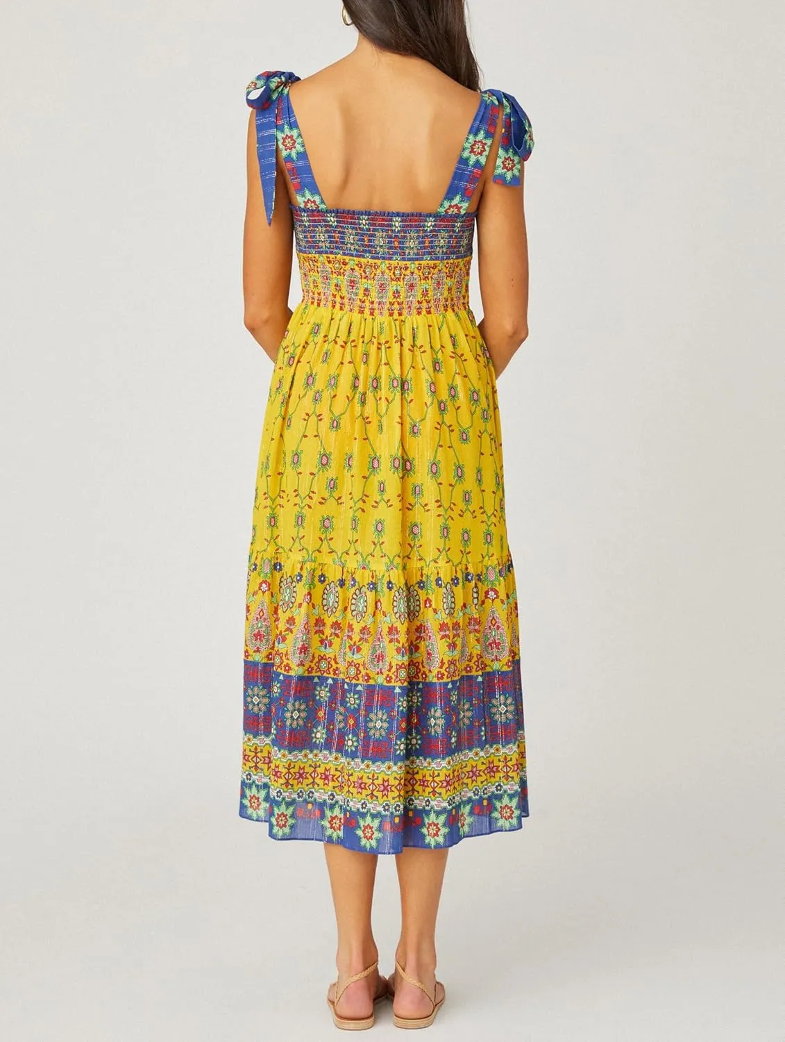 Shoshanna Women's Border Print Tie Smocked Dress Coverup