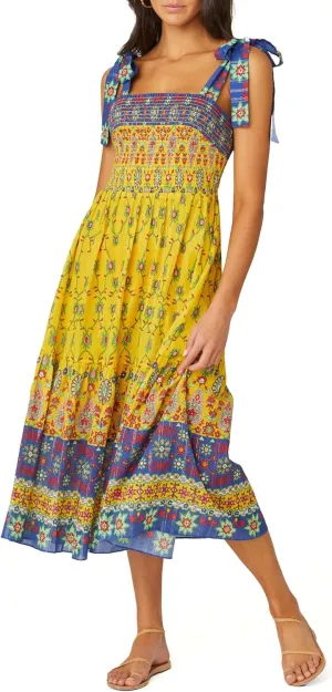 Shoshanna Women's Border Print Tie Smocked Dress Coverup