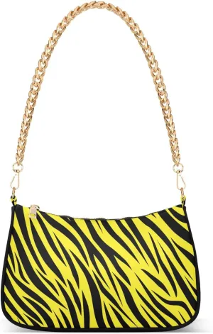 Shoulder Bag for Women Abstract Yellow Zebra Prints Hobo Purses Handbags for Women with Chain Strap