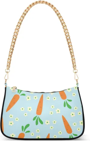 Shoulder Bag for Women Easter Carrots and Flowers Hobo Purses Handbags for Women with Chain Strap
