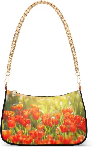 Shoulder Bag for Women Red Tulips with Morning Sunlight Hobo Purses Handbags for Women with Chain Strap