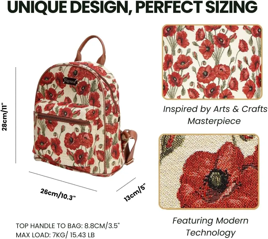 Signare Tapestry Women Backpack Rucksack Casual Daypack Poppy Floral (Poppy, DAPK-POP)