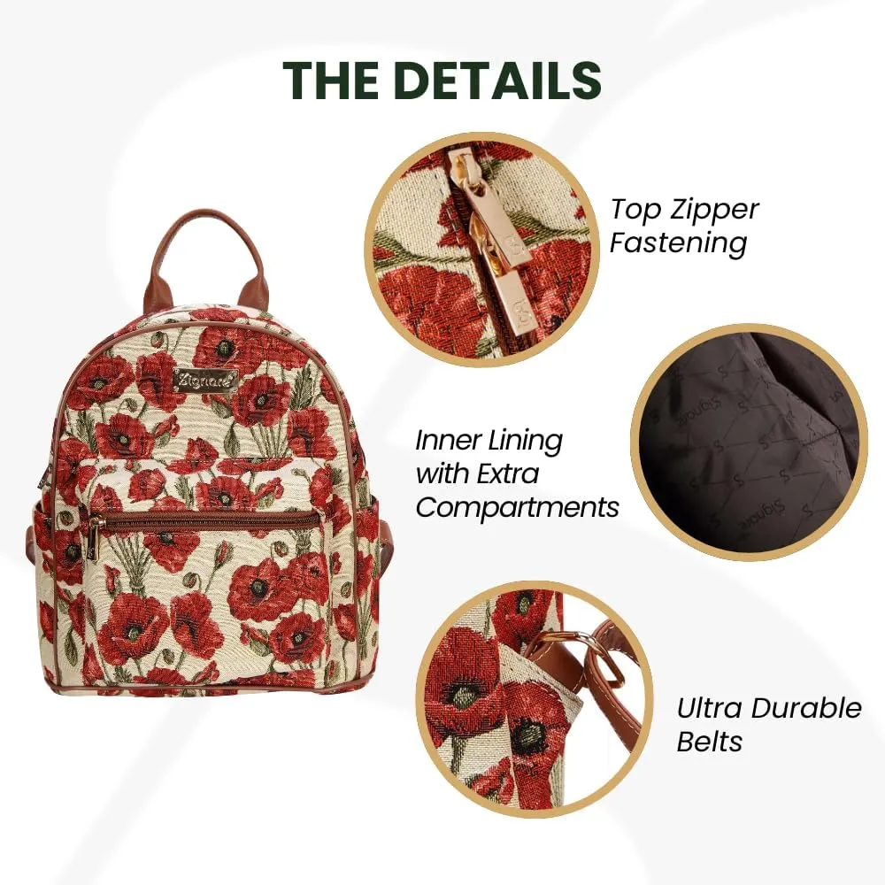 Signare Tapestry Women Backpack Rucksack Casual Daypack Poppy Floral (Poppy, DAPK-POP)