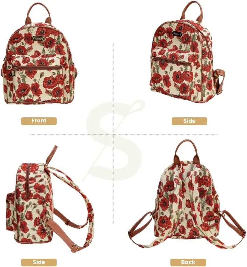 Signare Tapestry Women Backpack Rucksack Casual Daypack Poppy Floral (Poppy, DAPK-POP)