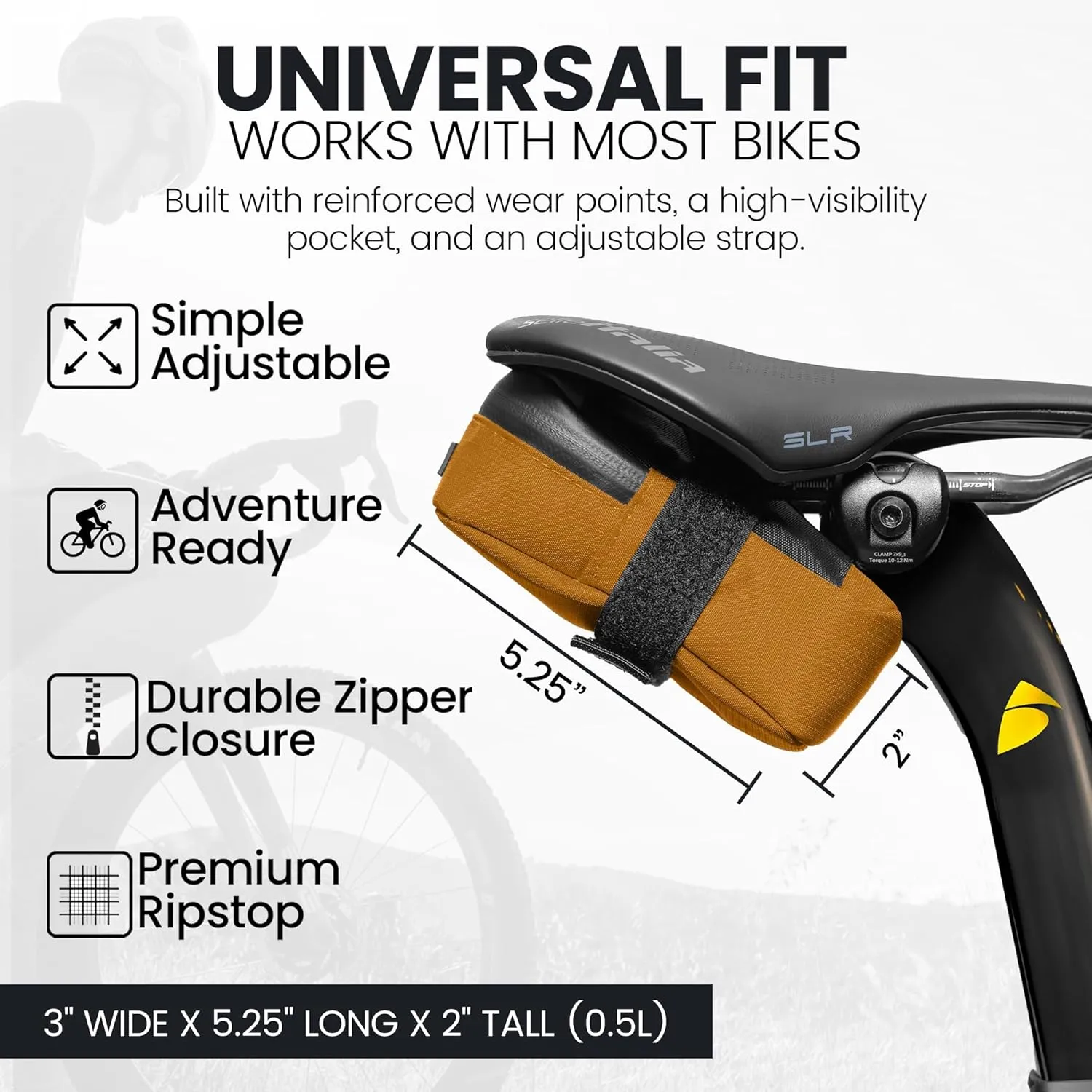 Signature Bike Saddle Bag – California Gold | Premium Ripstop Material, Waterproof Zipper & Internal Pocket | Durable, Lightweight Bike Seat Bag for Secure Gear Storage
