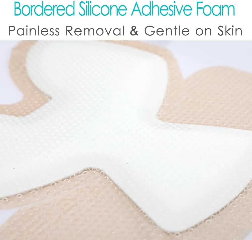 Silicone Heel Bordered Foam Dressing Waterproof Absorbent Wounds Bandages Pressure Sore Adhesive Border Protector for Cracked Heels/Ankle/Elbow Bedsore Ulcer 8"x8" Pack of 3