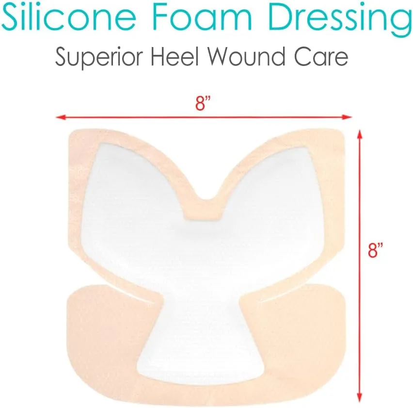Silicone Heel Bordered Foam Dressing Waterproof Absorbent Wounds Bandages Pressure Sore Adhesive Border Protector for Cracked Heels/Ankle/Elbow Bedsore Ulcer 8"x8" Pack of 3