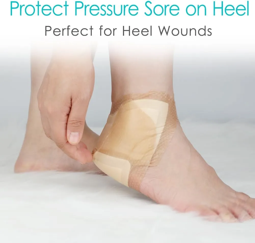 Silicone Heel Bordered Foam Dressing Waterproof Absorbent Wounds Bandages Pressure Sore Adhesive Border Protector for Cracked Heels/Ankle/Elbow Bedsore Ulcer 8"x8" Pack of 3