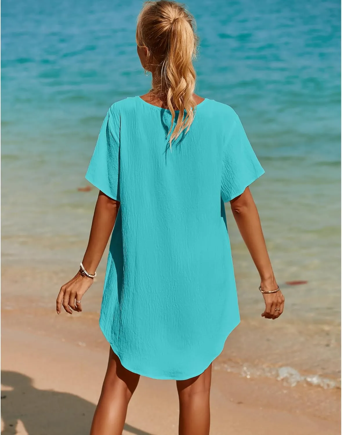 SimpleFun Womens Swimsuit Coverup Lace Crochet V Neck Bathing Suit Cover Up Dress Beach Cover Ups for Swimwear