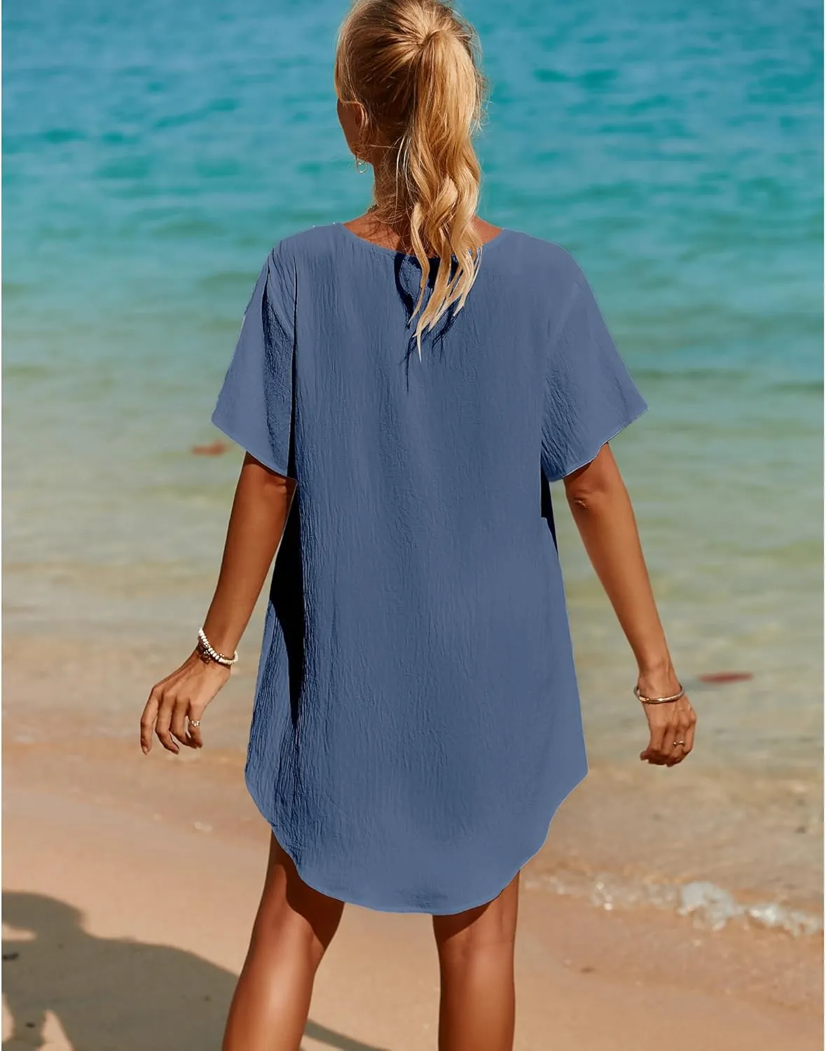 SimpleFun Womens Swimsuit Coverup Lace Crochet V Neck Bathing Suit Cover Up Dress Beach Cover Ups for Swimwear