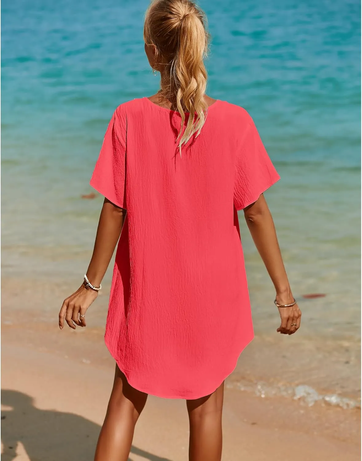 SimpleFun Womens Swimsuit Coverup Lace Crochet V Neck Bathing Suit Cover Up Dress Beach Cover Ups for Swimwear
