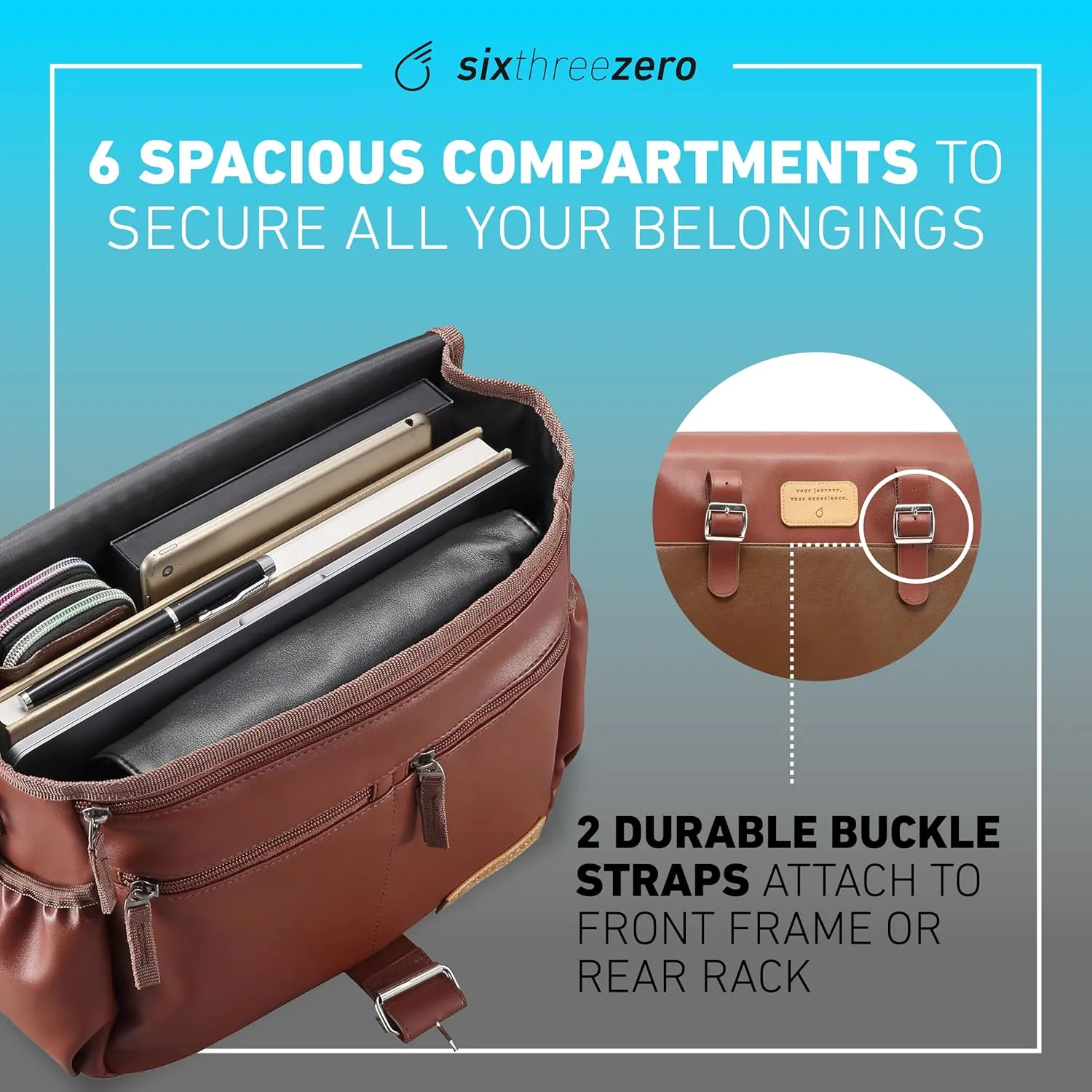 sixthreezero Bike Bag for Front Frame or Rear Rack Mount, Waterproof Messenger Bag Clip On Bicycle Pannier with Shoulder Strap