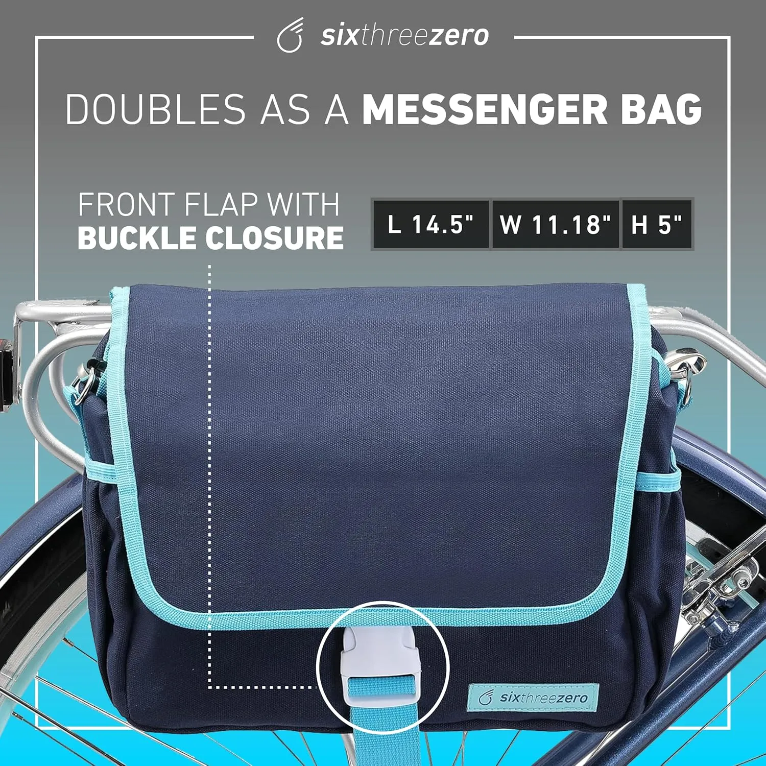 sixthreezero Bike Bag for Front Frame or Rear Rack Mount, Waterproof Messenger Bag Clip On Bicycle Pannier with Shoulder Strap