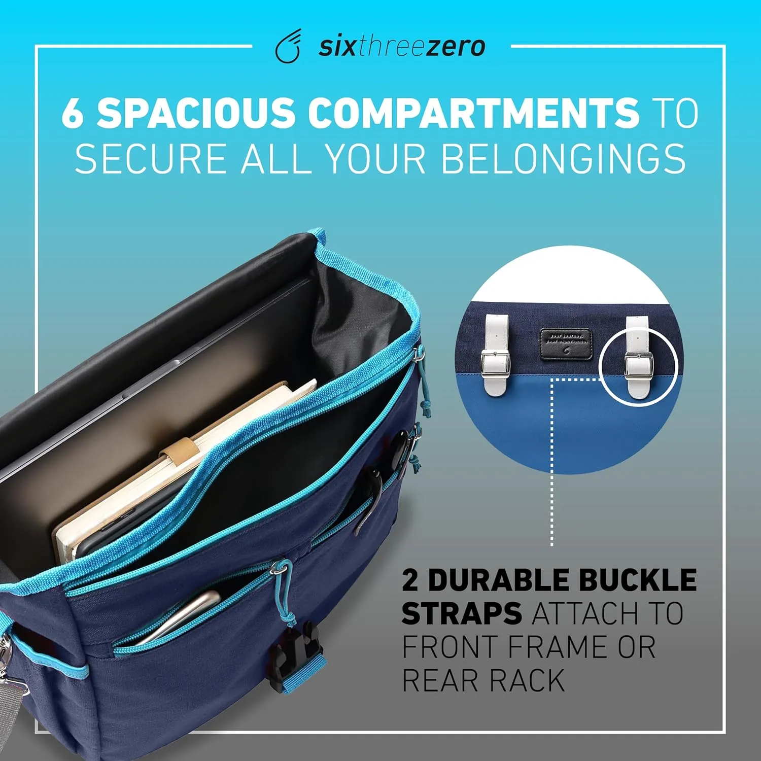 sixthreezero Bike Bag for Front Frame or Rear Rack Mount, Waterproof Messenger Bag Clip On Bicycle Pannier with Shoulder Strap