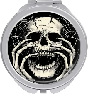 Skull and Spider Web Cute Travel Makeup Mirror 2-Sided Folding Handheld Mirror Portable for Handbag Purse Pocket