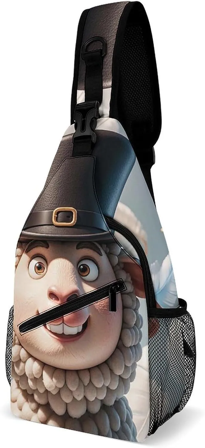 Sling Bag for Women Men Crossbody Bag Funny Sheep with Bowler Hat Feathers Chest Bag Sling Backpack Fanny Pack Casual Daypack for Travel