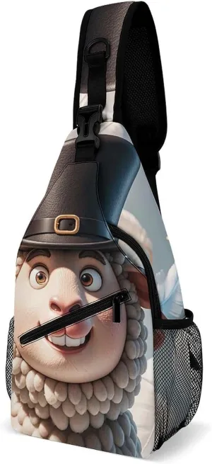 Sling Bag for Women Men Crossbody Bag Funny Sheep with Bowler Hat Feathers Chest Bag Sling Backpack Fanny Pack Casual Daypack for Travel
