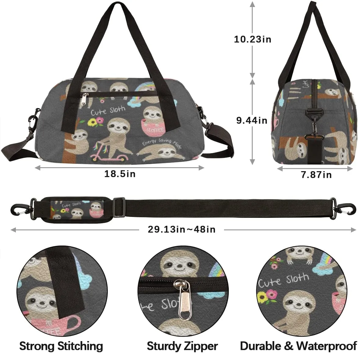 Sloth Cute Animal Kids Duffel Bag for Girls Boys Teens, Sloth Oil Painting Dance Bag Overnight Small Duffel Bag Carry On Weekend Sports Gym Travel Bag for School Practice Gymnastics Ballet