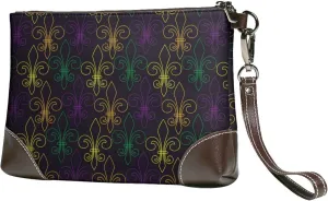 Small Clutch Purses for Women - Mardi Gras Carnival Leather Wristlet Wallets for Women with Wrist Strap