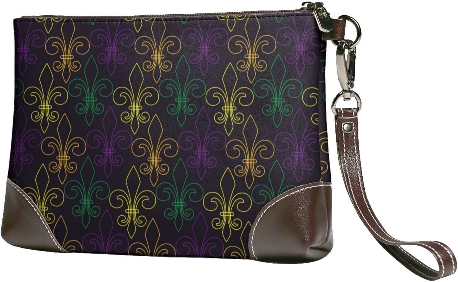 Small Clutch Purses for Women - Mardi Gras Carnival Leather Wristlet Wallets for Women with Wrist Strap