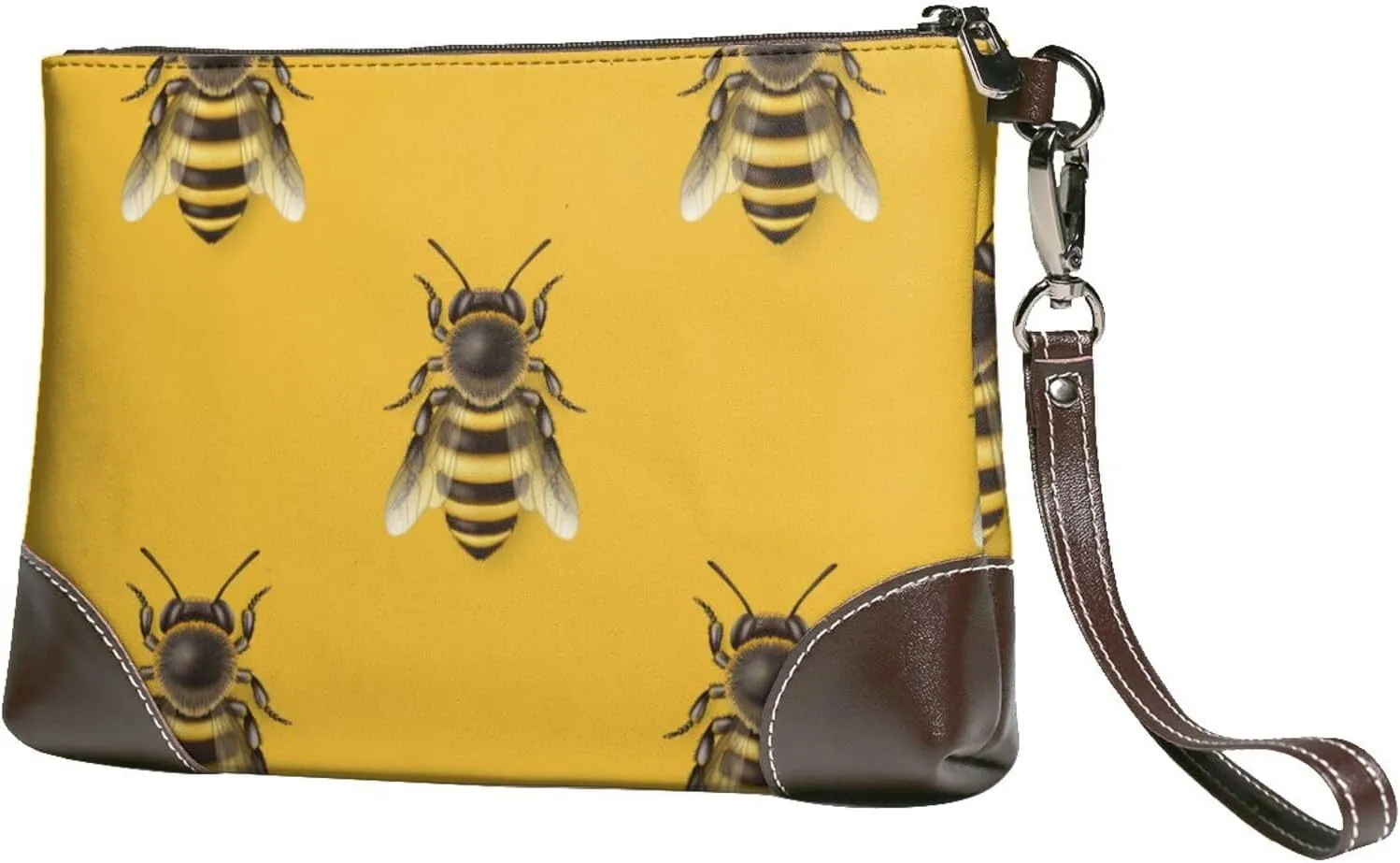 Small Clutch Purses for Women - Realistic Bee Cute Cool Yellow Leather Wristlet Wallets for Women with Wrist Strap