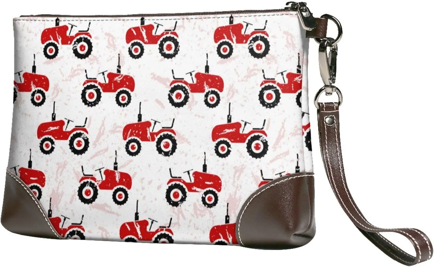 Small Clutch Purses for Women - Red Wheeled Tractors Leather Wristlet Wallets for Women with Wrist Strap