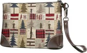 Small Clutch Purses for Women - Rustic Plaid Forest Lodge Leather Wristlet Wallets for Women with Wrist Strap