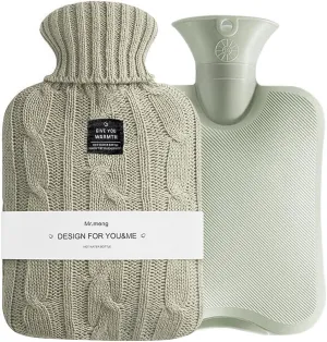 Small Cute Hot Water Bottle with Knit Cover, 1L Hot Water Bag for Children, Hot and Cold Compress, Hand Feet Warmer, Neck and Shoulder Pain Relief