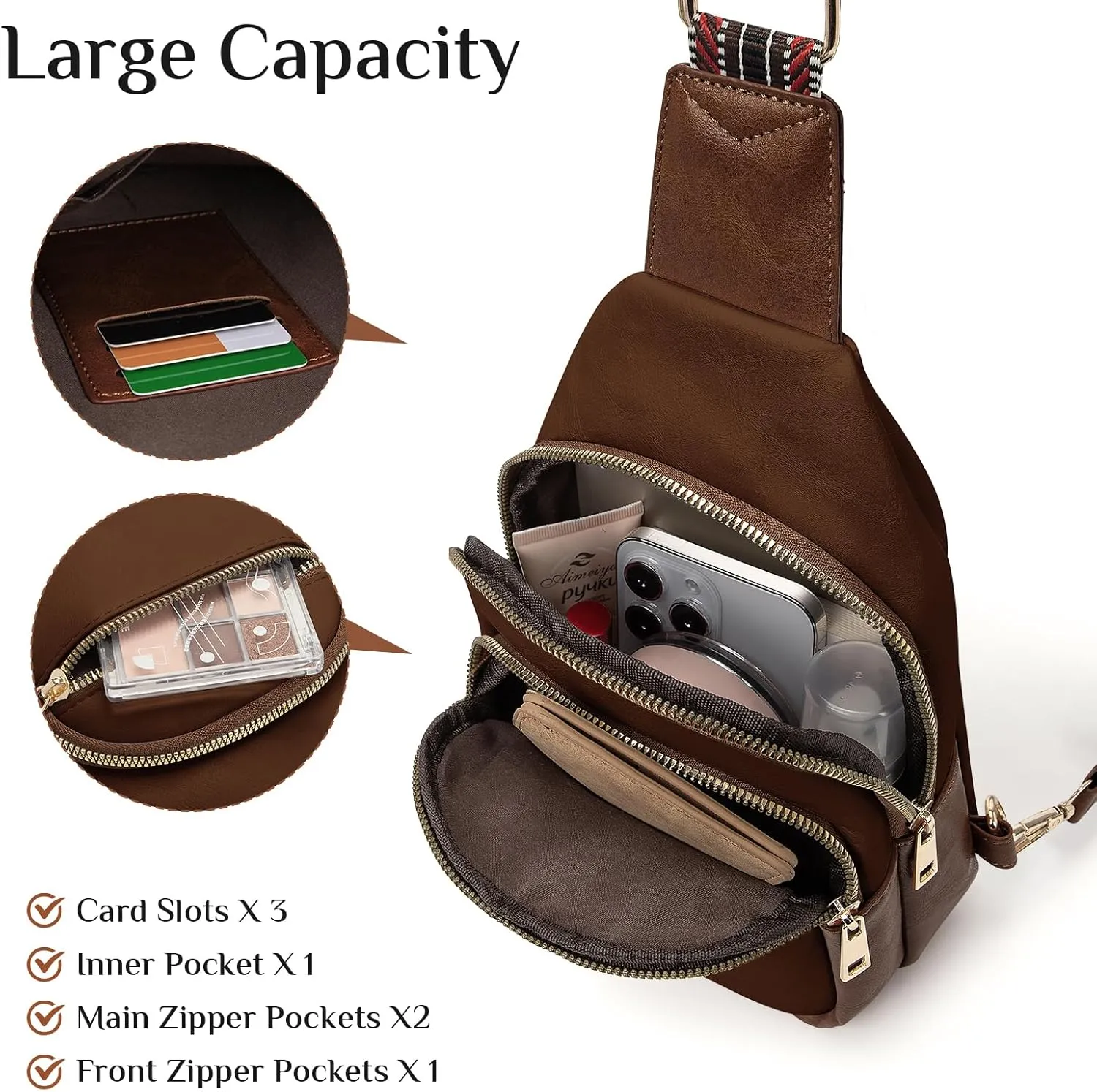 Small Leather Sling Bags for Women Fashion Crossbody Backpack Purse Sling Crossbody Bgas