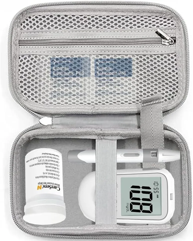 Small Protective Hard Shell Diabetic Supplies Travel Case Testing Kit Organizer for Glucose Meter, Test Strips, Lancing Device, Lancets, Blood Sugar Monitoring System, Diabetes Supplies Bag (Gray)