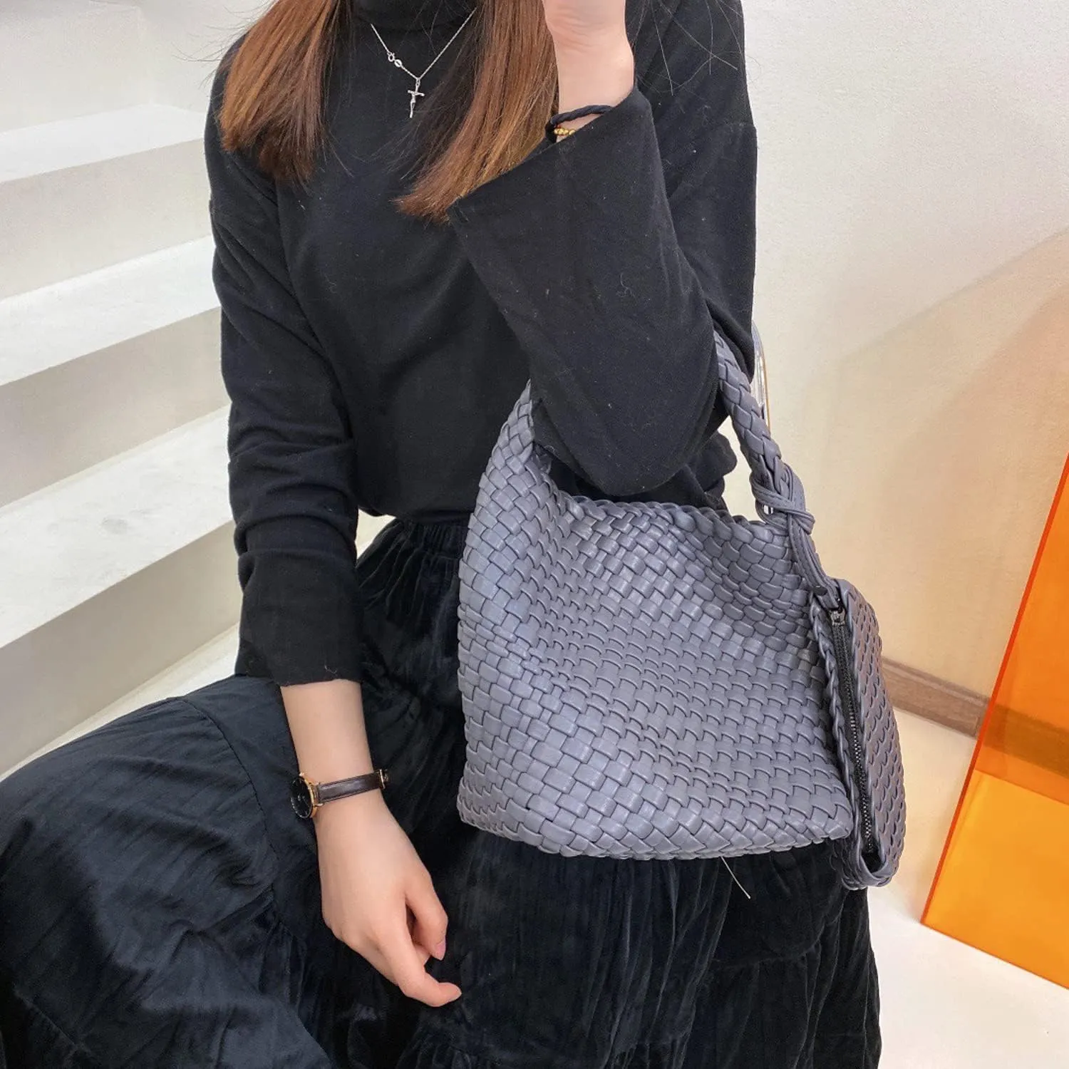 Small Woven Bags for Women Cute Hobo Tote Woven Handbag Mini Clutch Purse vegan leather Crossbody bags Shoulder Handmade Bag