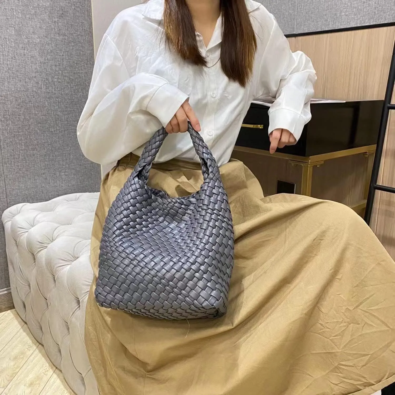 Small Woven Bags for Women Cute Hobo Tote Woven Handbag Mini Clutch Purse vegan leather Crossbody bags Shoulder Handmade Bag