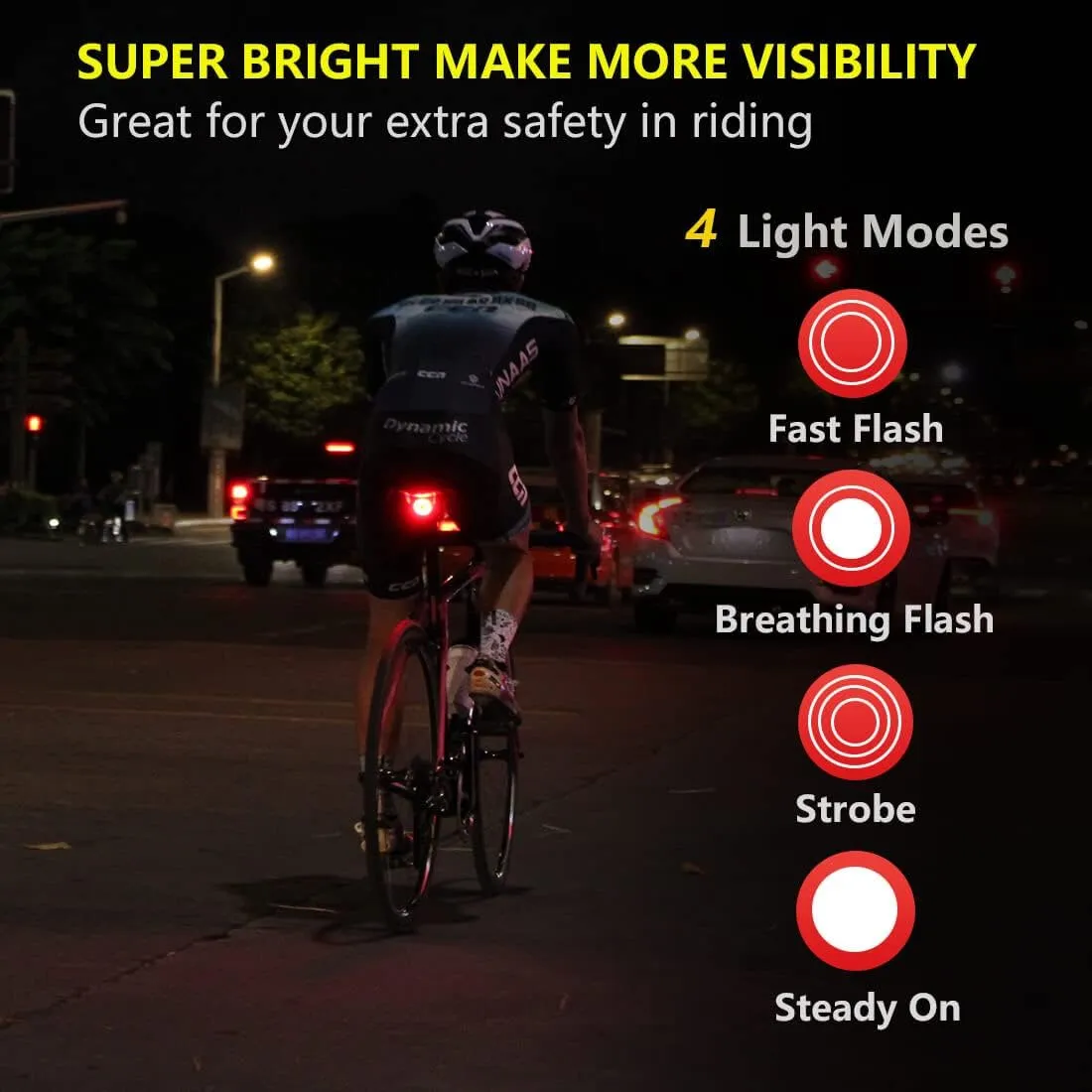 Smart Bike Tail Light: Auto On/Off Rear Bicycle Flashlight Ultra Bright Back Brake Light High Lumen Daytime Strobe USB Rechargeable Safety Red Led Taillight Waterproof Road Cycling Lights