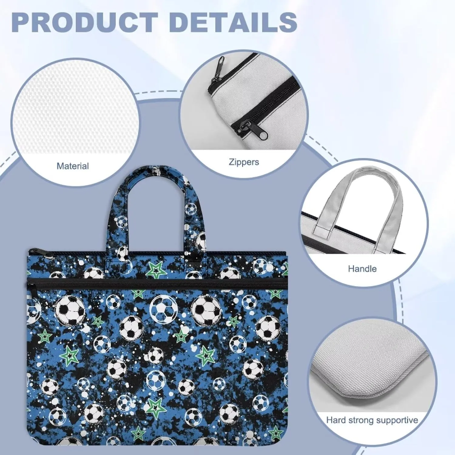 Soccer A4 Zipper Document File Bag Pouch with Handle Canvas File Storage Bag Stylish Unisex Slim File Tote Bag Pouch for Carrying Paper Files Briefcase