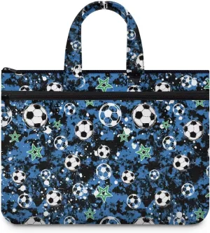 Soccer A4 Zipper Document File Bag Pouch with Handle Canvas File Storage Bag Stylish Unisex Slim File Tote Bag Pouch for Carrying Paper Files Briefcase