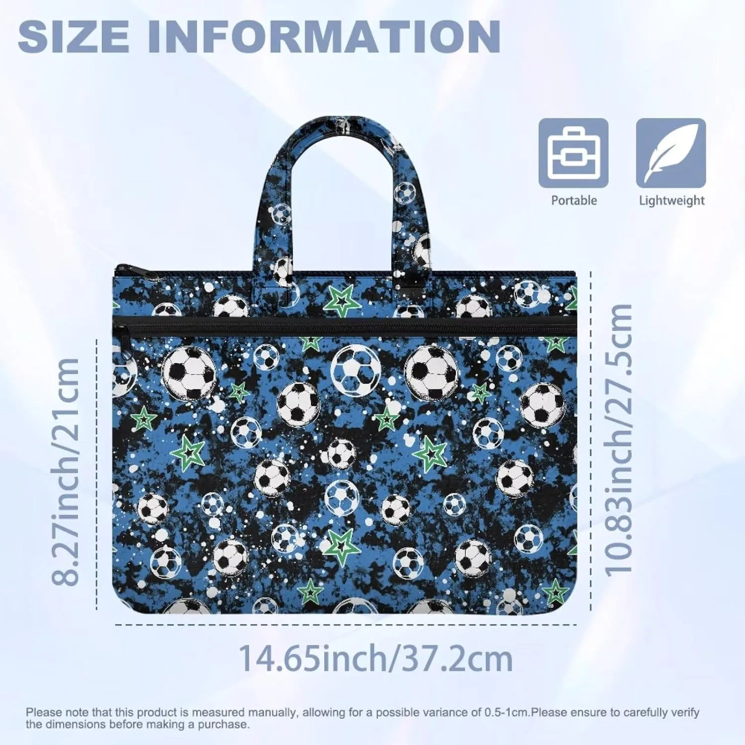Soccer A4 Zipper Document File Bag Pouch with Handle Canvas File Storage Bag Stylish Unisex Slim File Tote Bag Pouch for Carrying Paper Files Briefcase