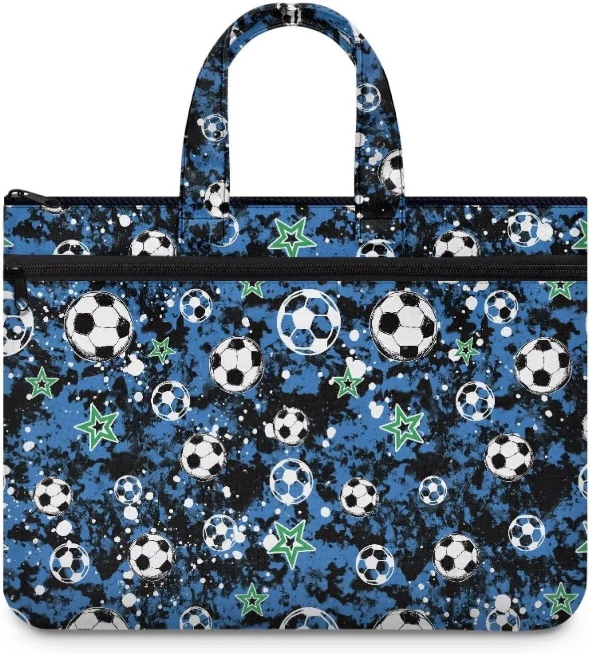 Soccer A4 Zipper Document File Bag Pouch with Handle Canvas File Storage Bag Stylish Unisex Slim File Tote Bag Pouch for Carrying Paper Files Briefcase