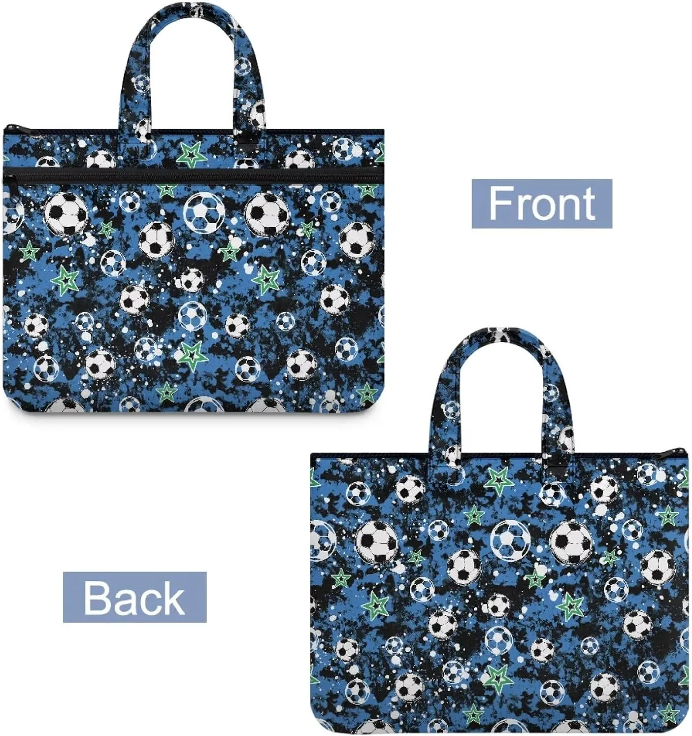 Soccer A4 Zipper Document File Bag Pouch with Handle Canvas File Storage Bag Stylish Unisex Slim File Tote Bag Pouch for Carrying Paper Files Briefcase
