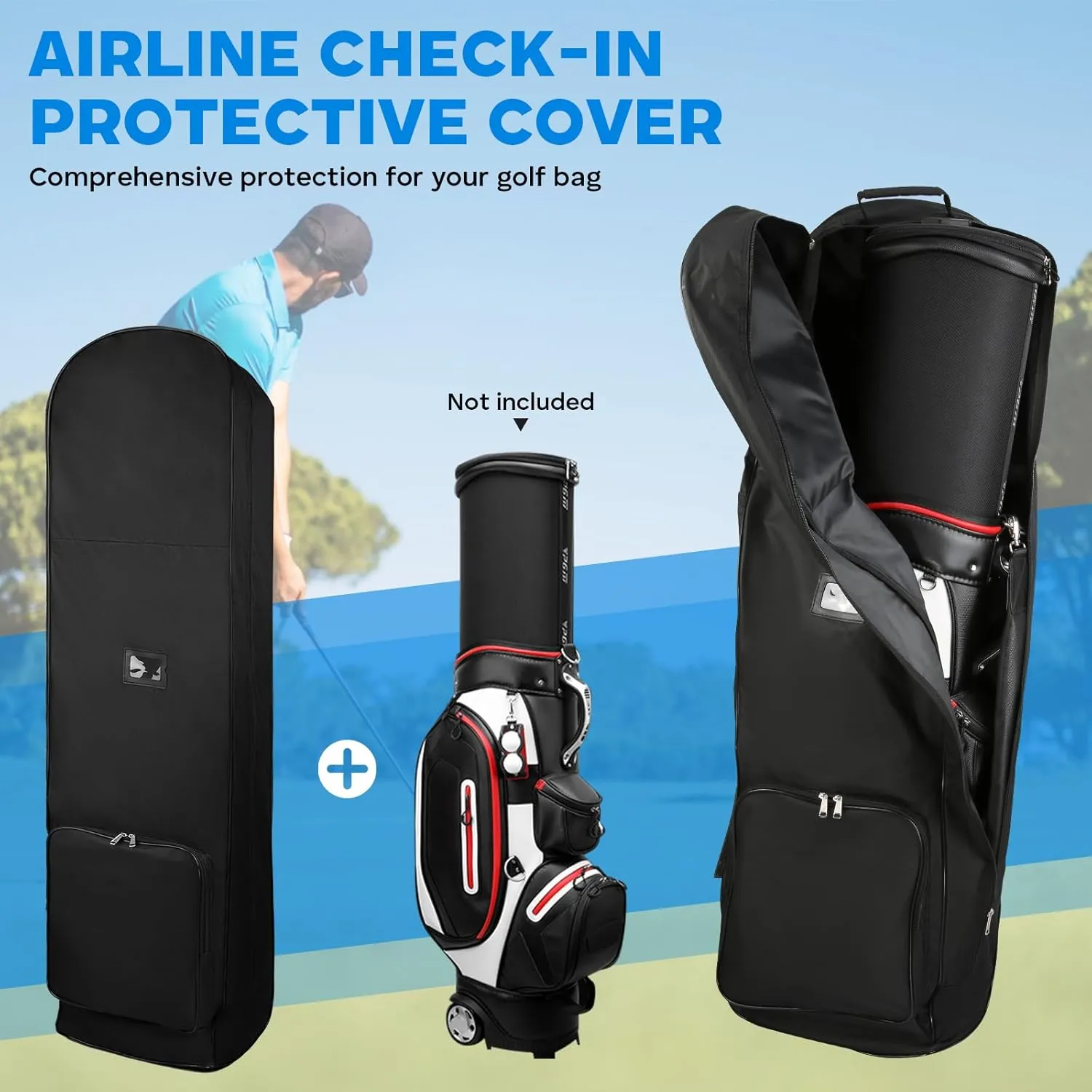 Soft Sided Golf Travel Bags for Airlines with Wheels - Foldable 630D Nylon Fabric Travel Golf Bag - Wear-Resistant Portable Hard Case Golf Travel Bag with Waterproof Coating