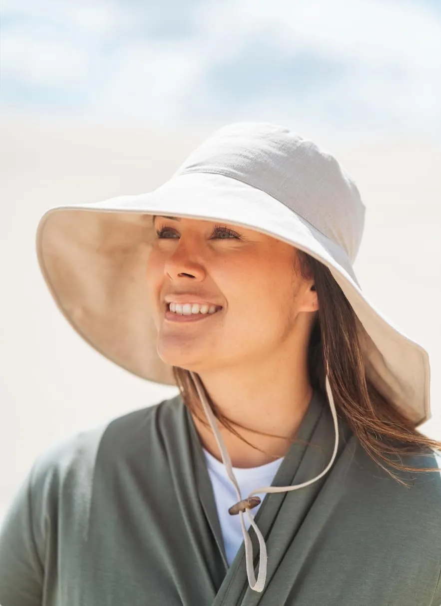 Solbari Women’s Ultra-Wide Cotton Linen Sun Hat UPF 50 , Packable, Adjustable with Ponytail Hole for Travel, Beach & Outdoors