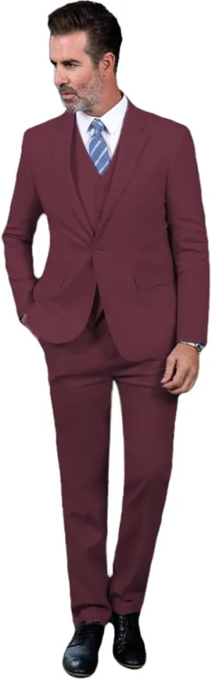 SOLOVEDRESS Men's 3 Piece Linen Suits Set Regular Fit Casual Groomsmen Tuxedo Blazer Jacket and Pants for Wedding and Prom