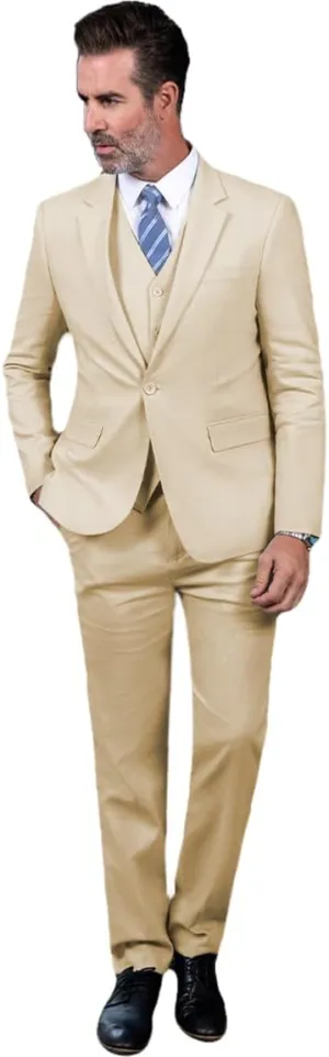 SOLOVEDRESS Men's 3 Piece Linen Suits Set Regular Fit Casual Groomsmen Tuxedo Blazer Jacket and Pants for Wedding and Prom