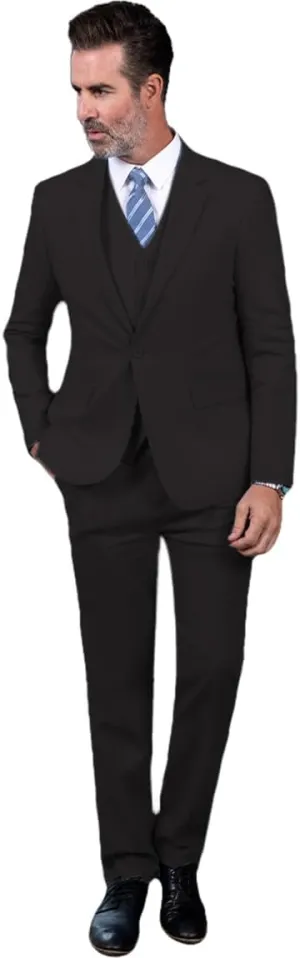 SOLOVEDRESS Men's 3 Piece Linen Suits Set Regular Fit Casual Groomsmen Tuxedo Blazer Jacket and Pants for Wedding and Prom