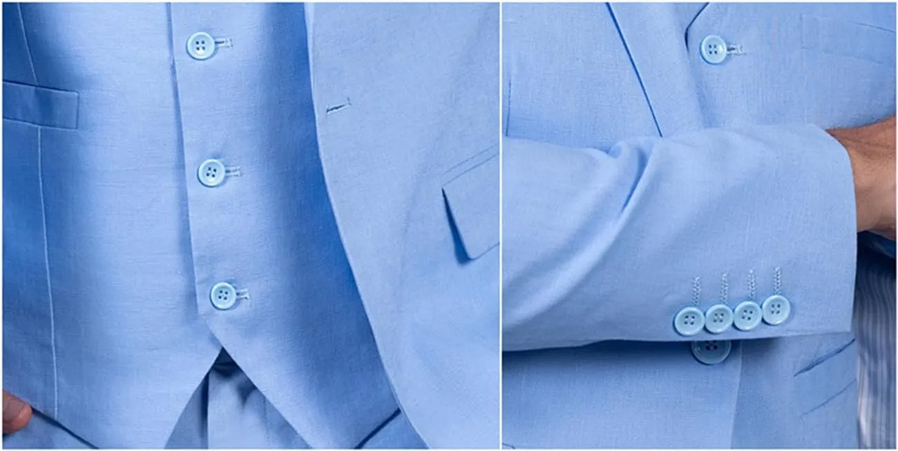 SOLOVEDRESS Men's 3 Piece Linen Suits Set Regular Fit Casual Groomsmen Tuxedo Blazer Jacket and Pants for Wedding and Prom