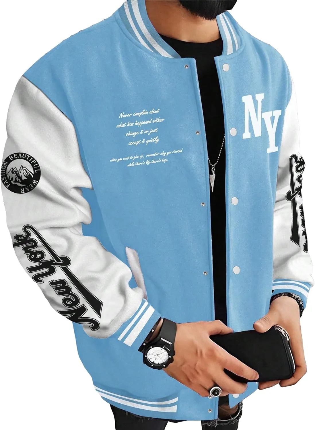 SOLY HUX Men's Varsity Jacket Color Block Letter Graphic Long Sleeve Baseball Jacket Bomber Coat